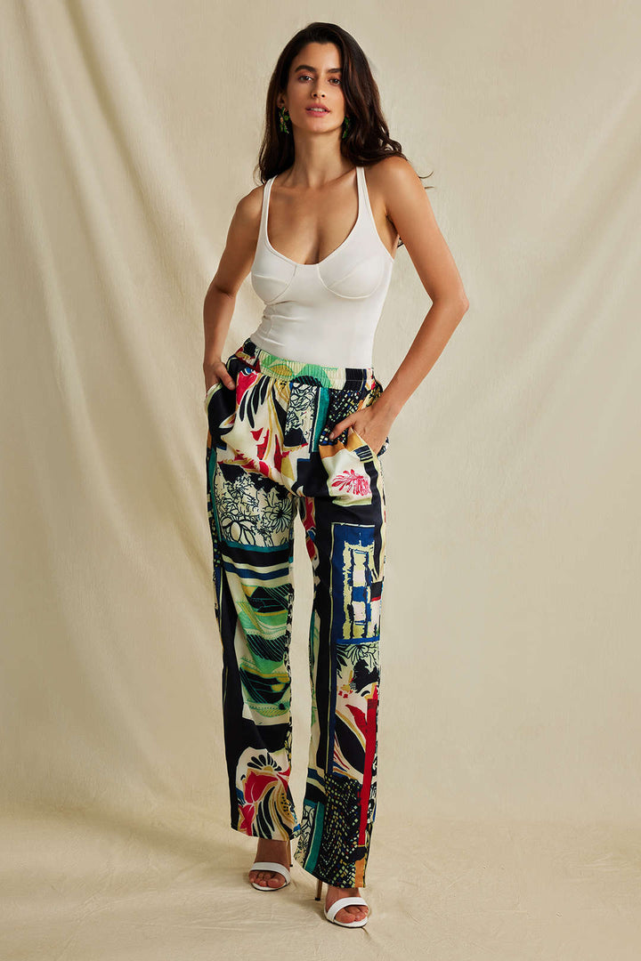 Phoebe™ | High-Waisted Straight-Leg Pants with Floral Pattern